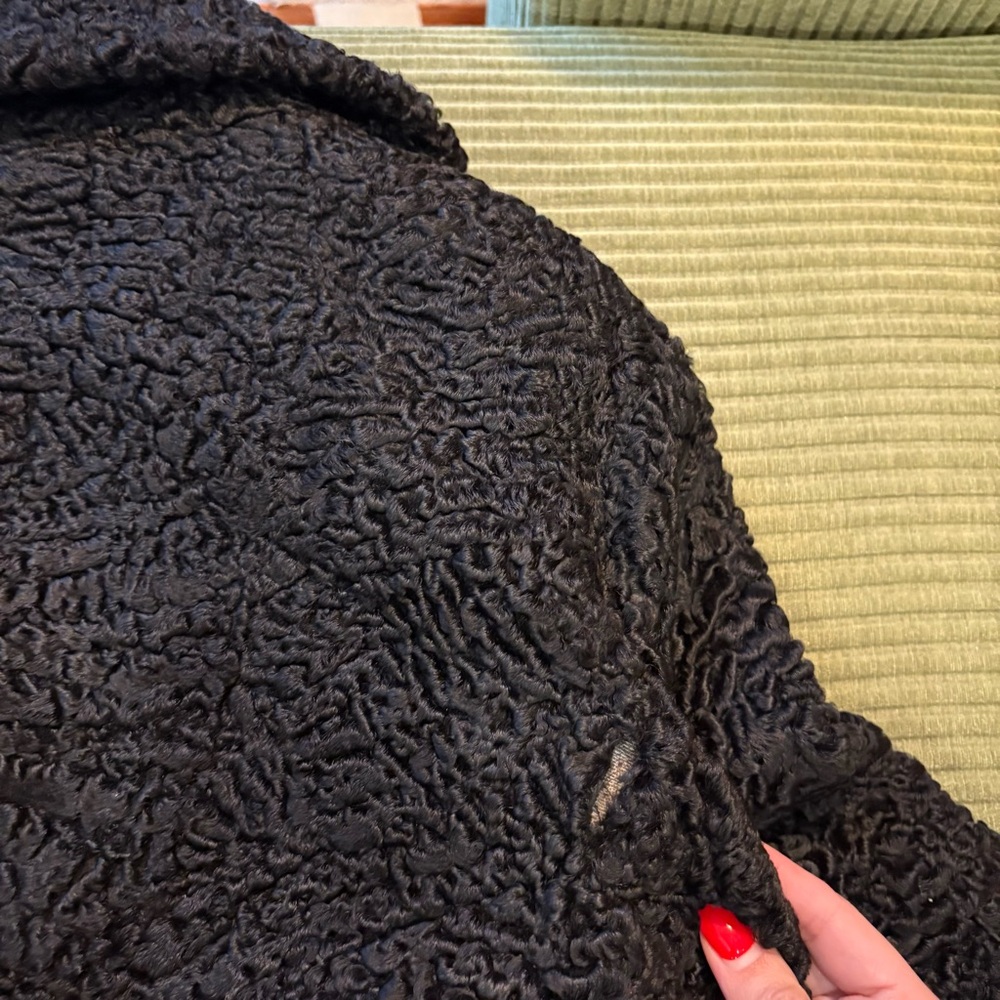 Vintage Black Curly Lamb Fur Swing Coat - Picture 12 of 16